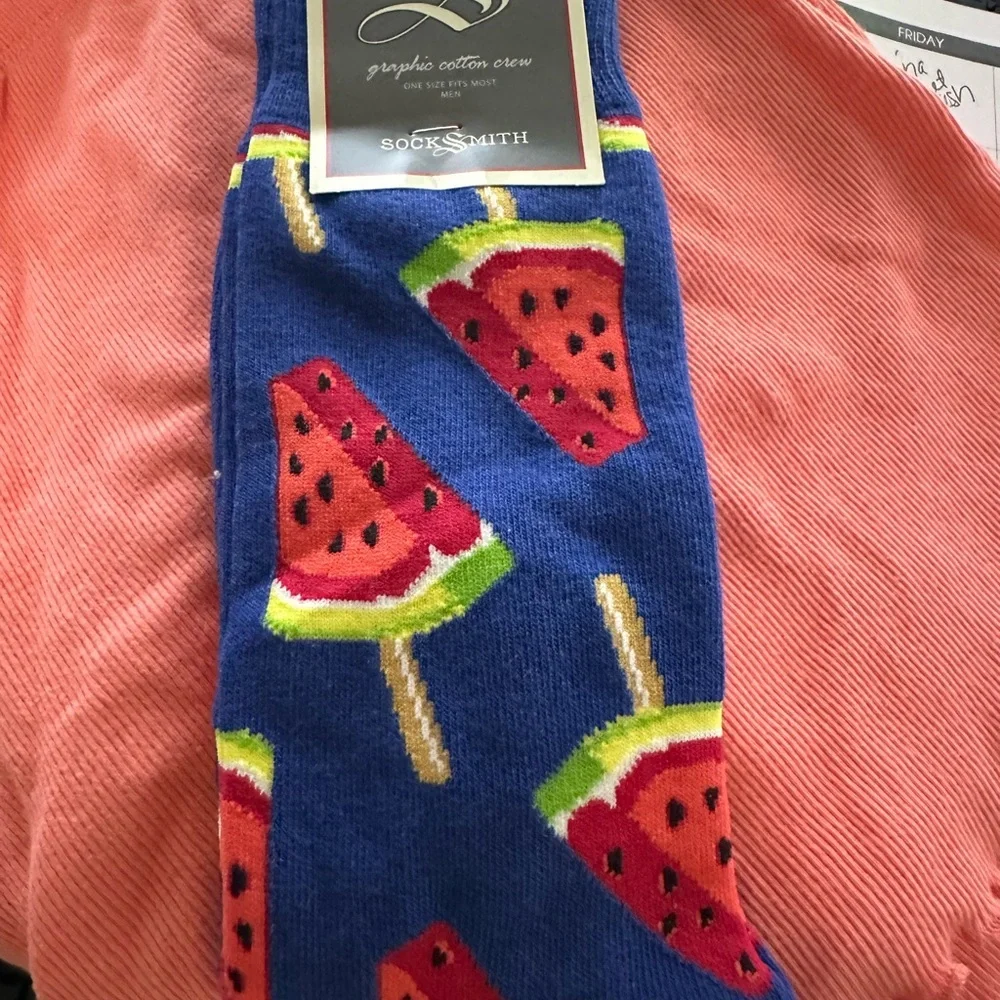 SockSmith Men’s Blue Watermelon Patterned Crew Socks OSFM NWT